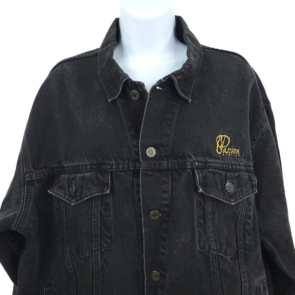 Vintage ID Wear Passion Parties Black Denim Jacket Adult L Embroidered Patch - Picture 3 of 12